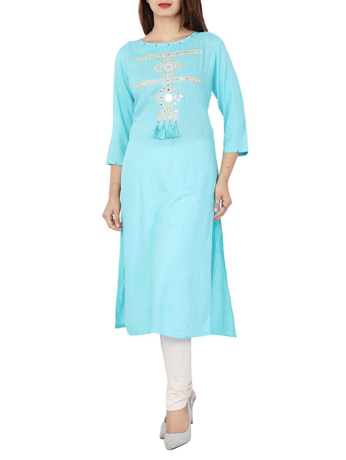 mirror work straight kurta - 15643092 - Zoom Image - 0