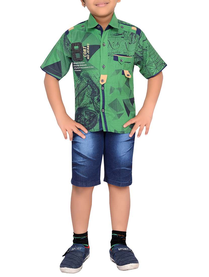 green cotton blend shorts set - 15643427 - Zoom Image - 0