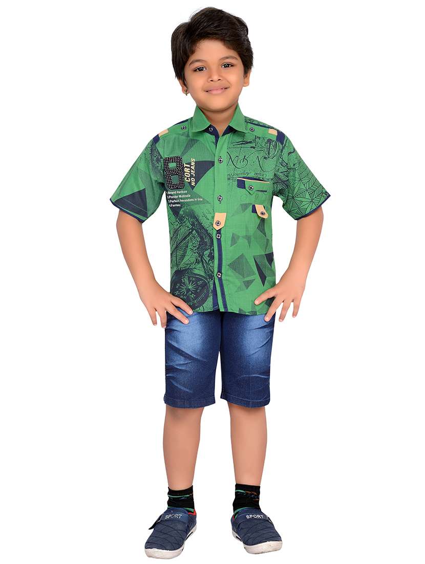 green cotton blend shorts set - 15643427 - Standard Image - 3