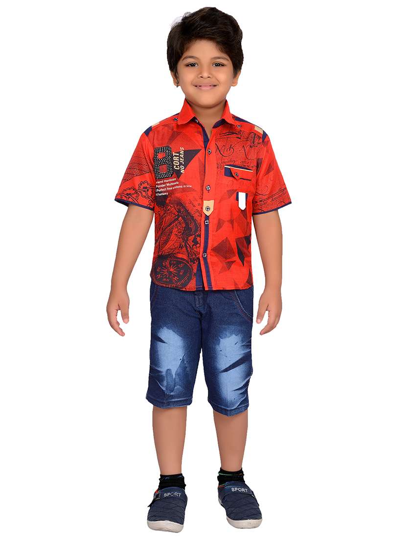red cotton blend shorts set - 15643428 - Standard Image - 3