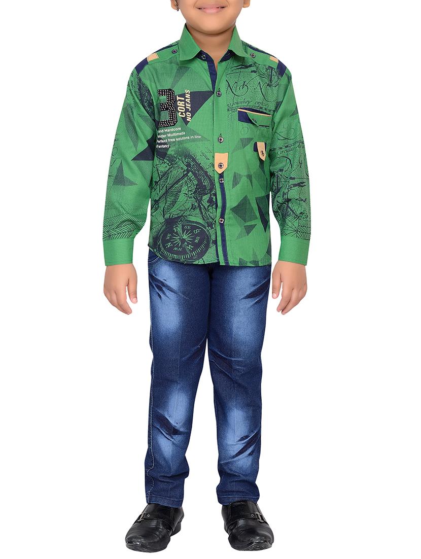 green cotton blend full length set - 15643431 -  Zoom Image - 0