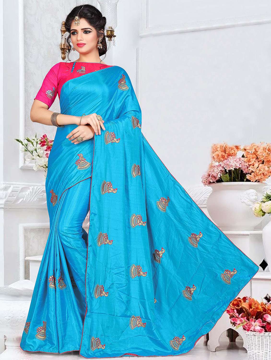 women's embroidered saree with blouse