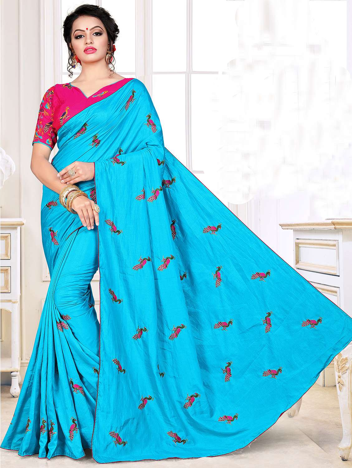 conversational embroidered saree with blouse