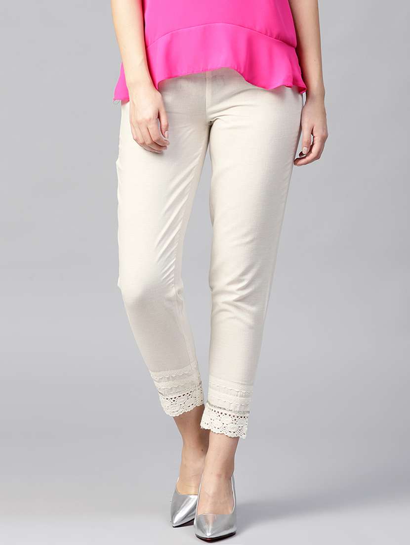 cigarette pants with lace Buy online Lace Trim Detail Cigarette Pants from bottom wear for Women by  Juniper for ₹1799 at 0% off