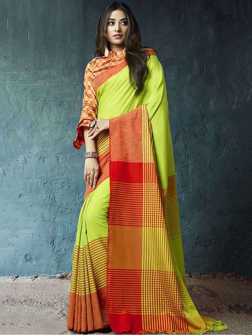linen stripes bordered saree with blouse