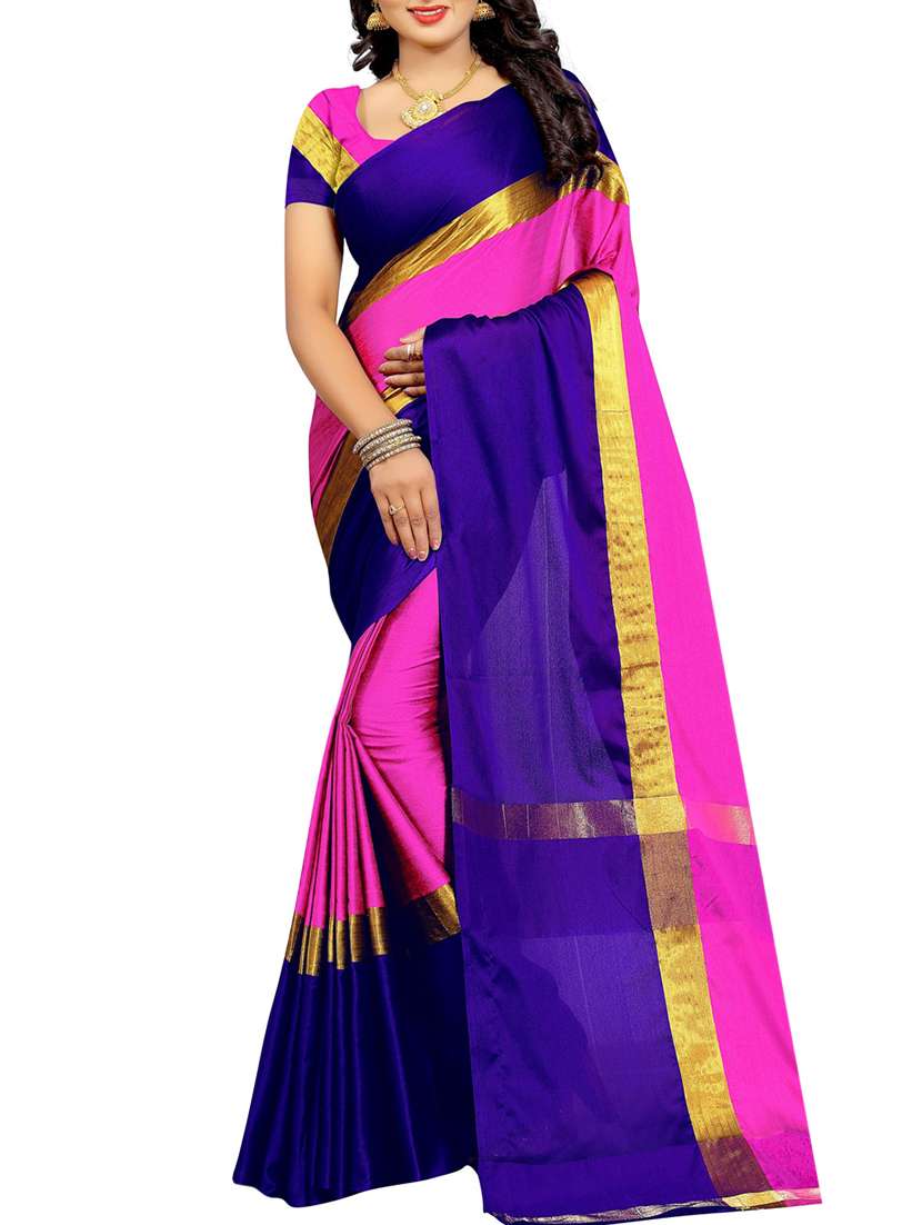 contrast zari border saree with blouse - 15646052 - Zoom Image - 0