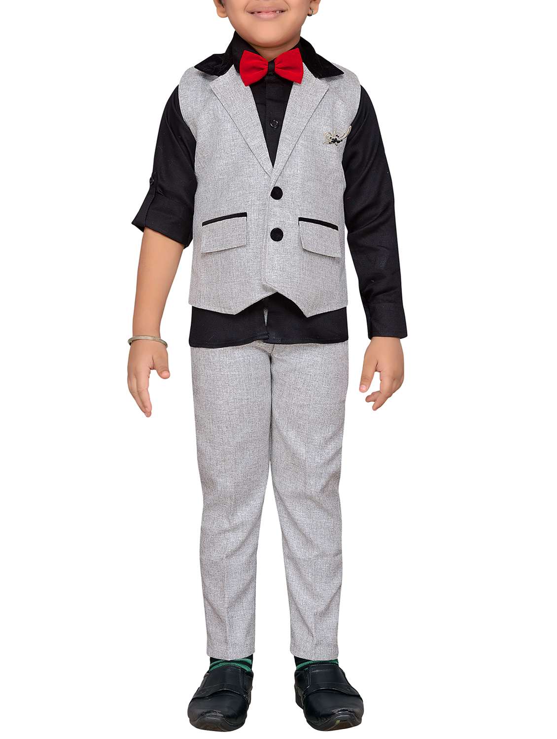 grey cotton blend waistcoat suit set - 15646803 - Zoom Image - 0