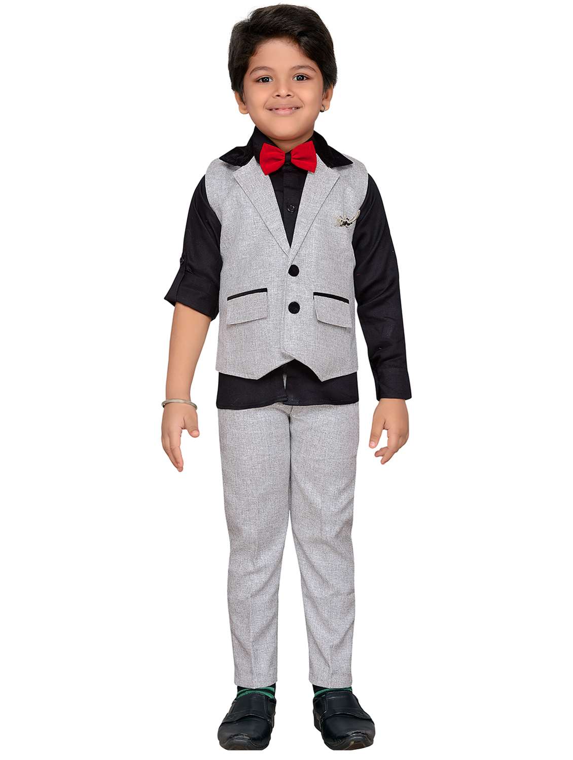 grey cotton blend waistcoat suit set - 15646803 - Standard Image - 3