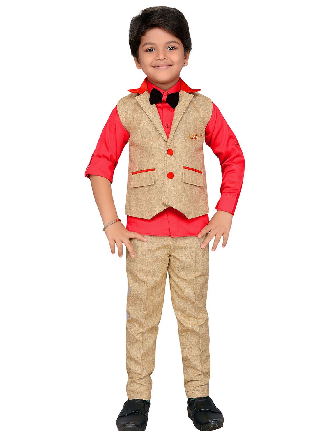 red cotton blend waistcoat  suit set - 15646804 -  Standard Image - 3