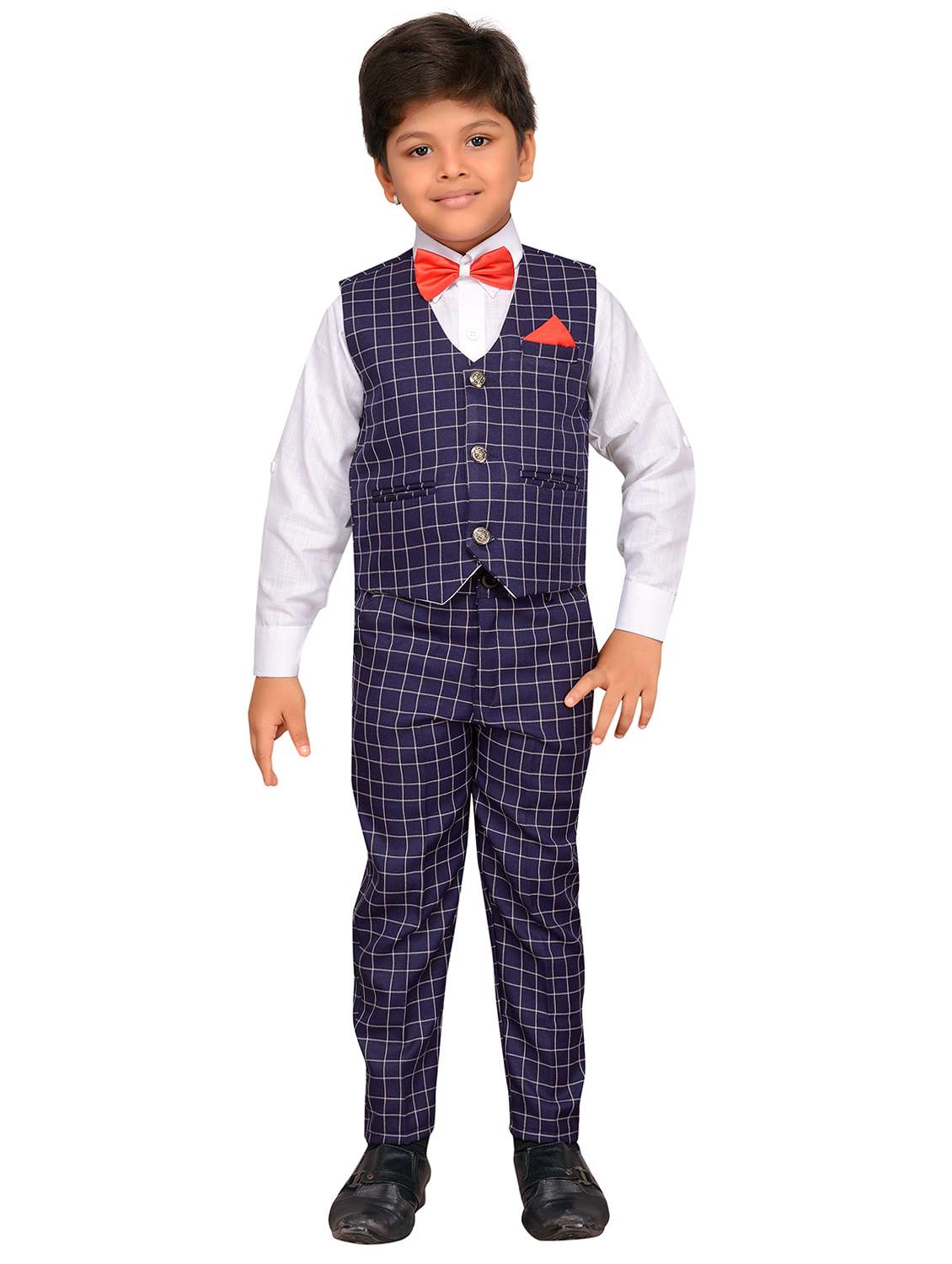 blue cotton blend waistcoat suit set - 15646807 -  Standard Image - 3