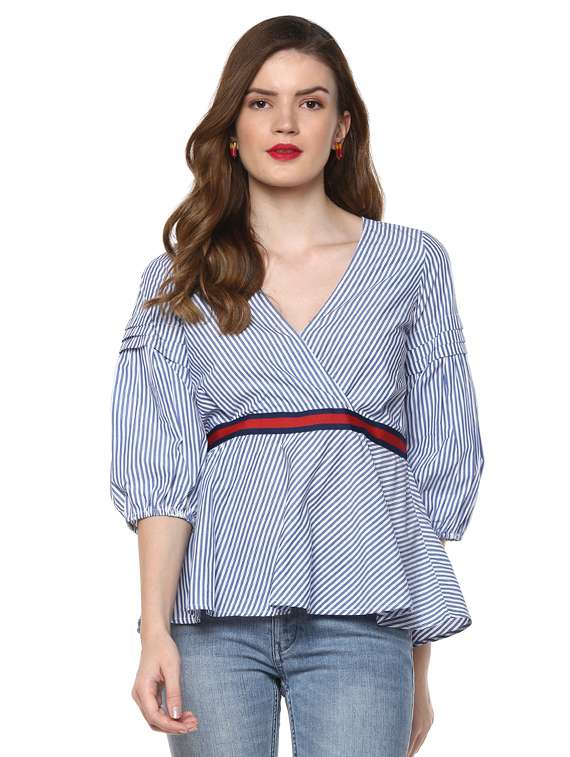 surplice neck striped top