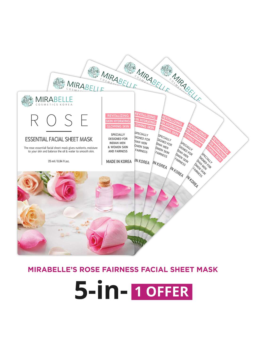 mirabelle korea rose essential facial sheet mask (a pack of 5)