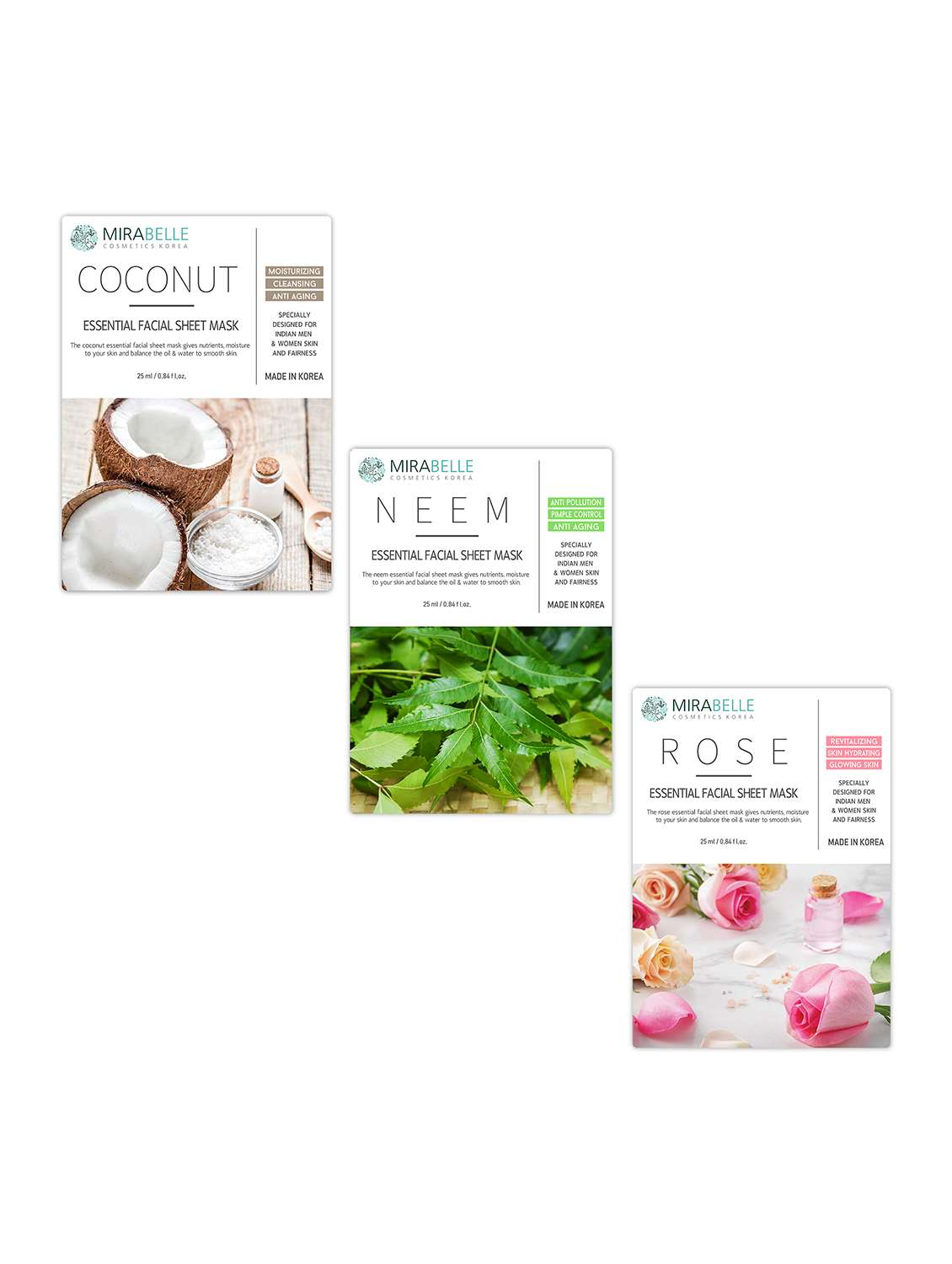 korea essential facial sheet mask (pack of 3)