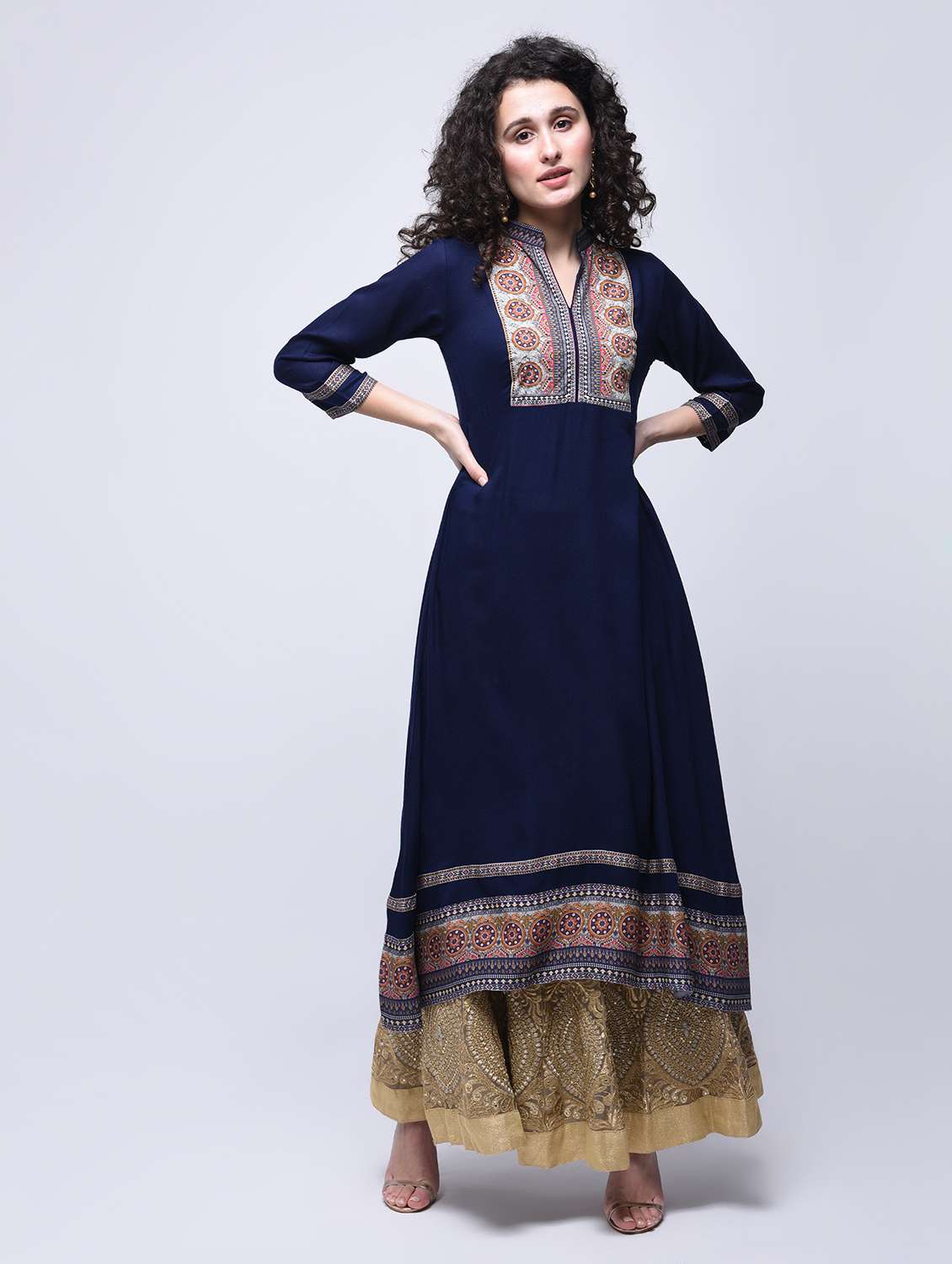 a-line printed yoke kurta