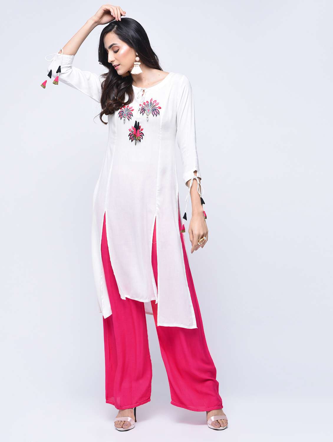 double slit embroidered straight kurta