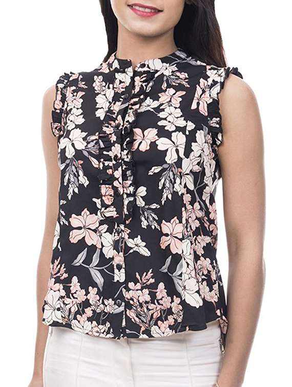 floral frill detailed back slit top - 15648305 - Zoom Image - 0