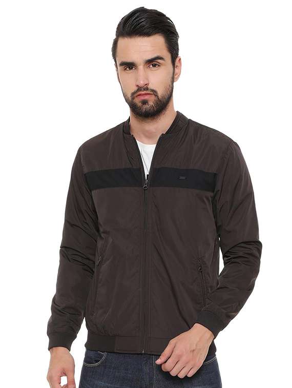 brown polyester bomber jacket