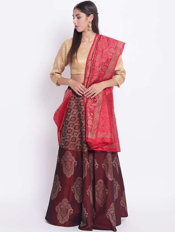 foil printed flared lehenga set