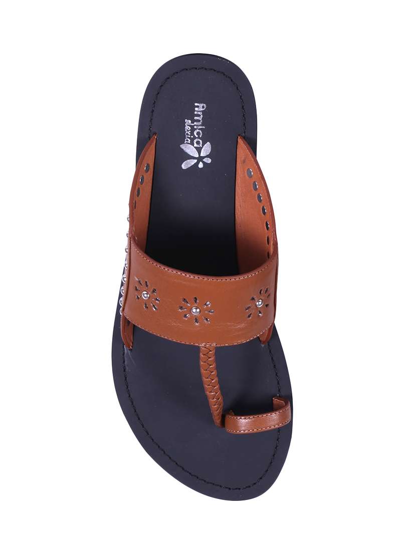 brown one toe kolhapuris - 15650249 -  Standard Image - 3