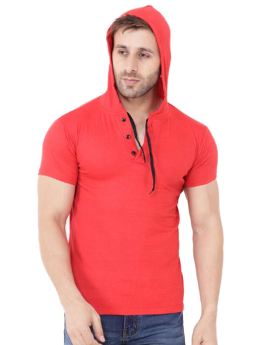 red solid hood neck t-shirt - 15651682 -  Standard Image - 3