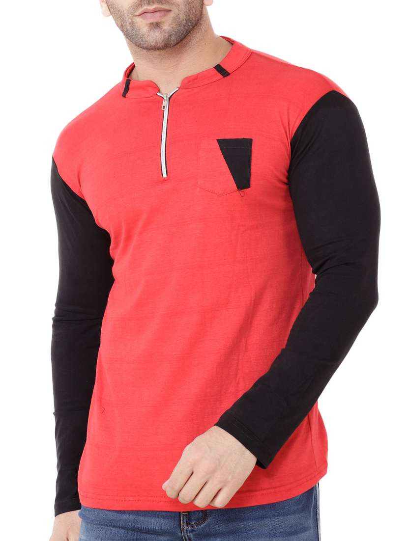 red cotton color block t-shirt - 15651708 -  Zoom Image - 0