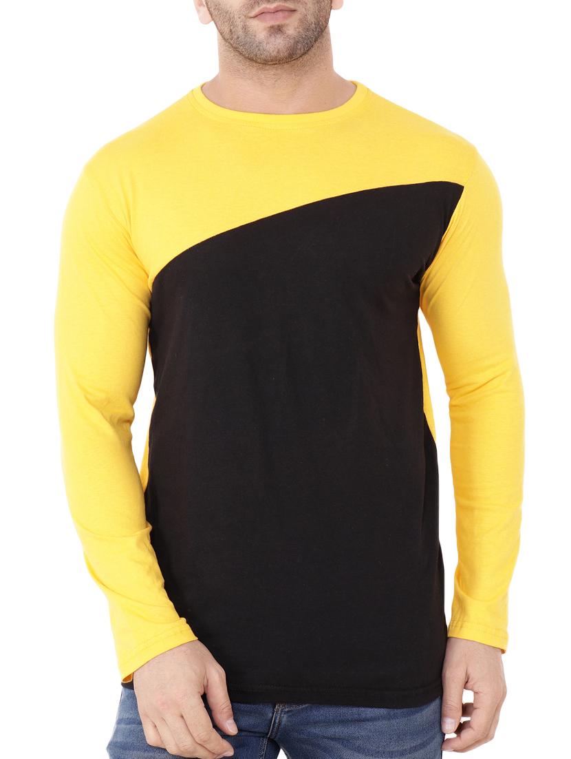 yellow cotton color block t-shirt - 15651749 - Zoom Image - 0