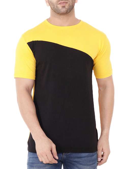 yellow cotton color block t-shirt - 15651751 - Standard Image - 0
