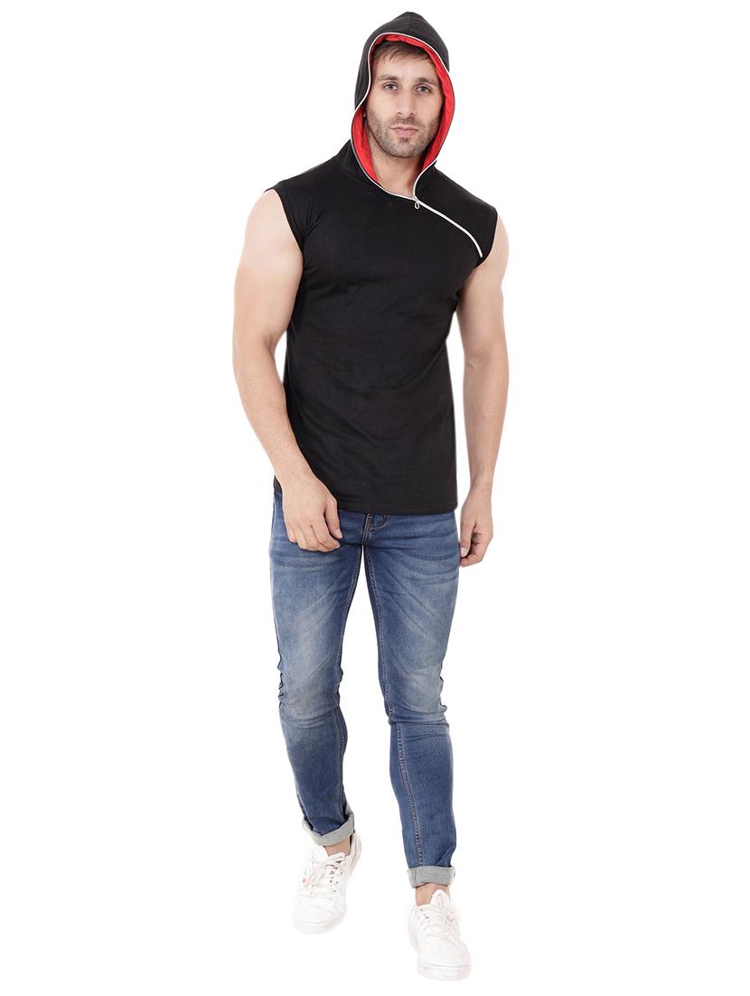 solid black hooded sleeveless t-shirt - 15651753 - Standard Image - 3