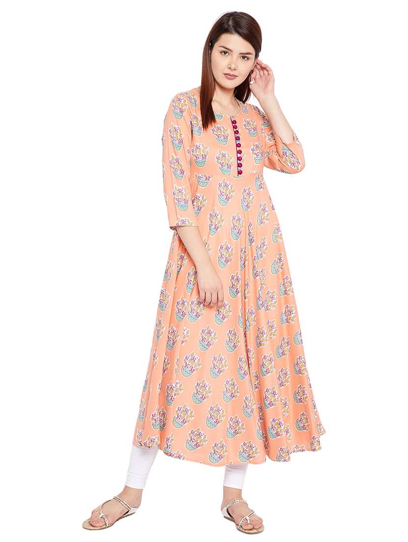 floral  placket detail flared kurta