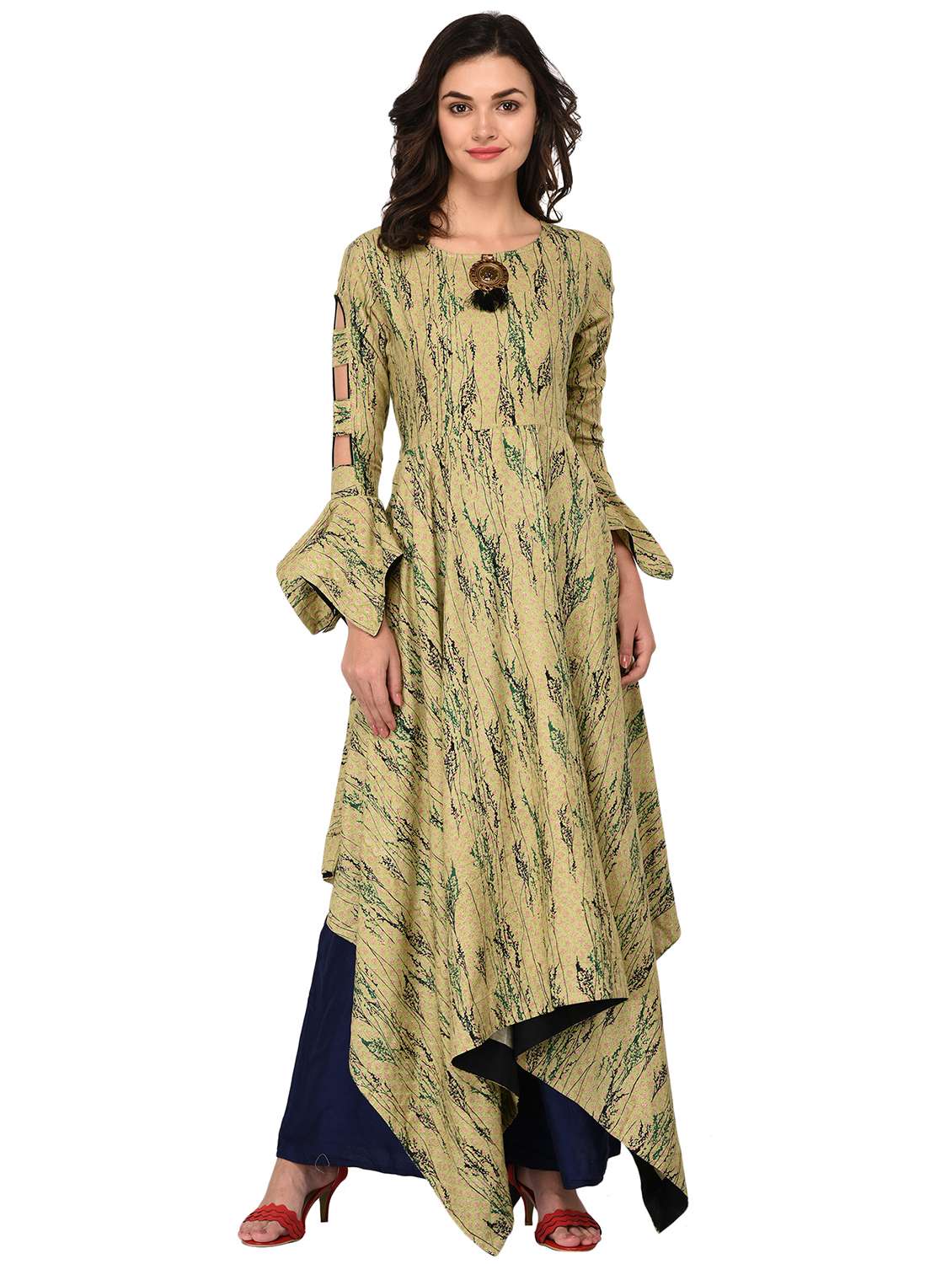  bell sleeves printed asymmetric kurta