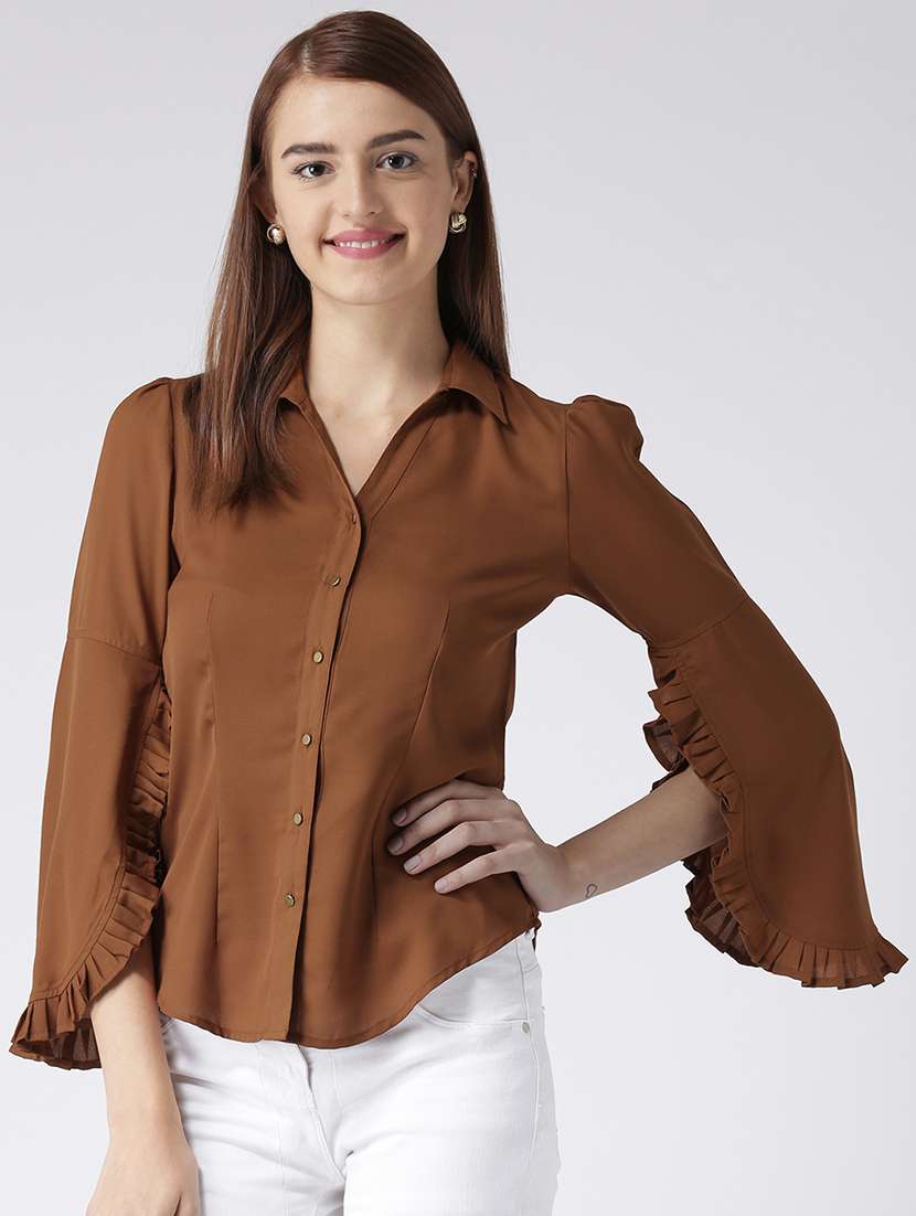 frill detail slit sleeved shirt