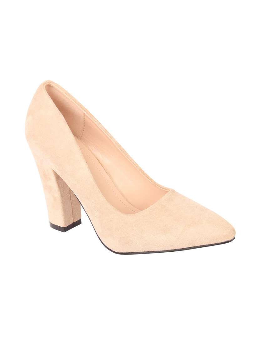 beige suede slip on pumps