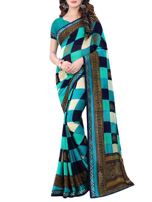 checkered printed saree with blouse - 15657534 - Standard Image - 0