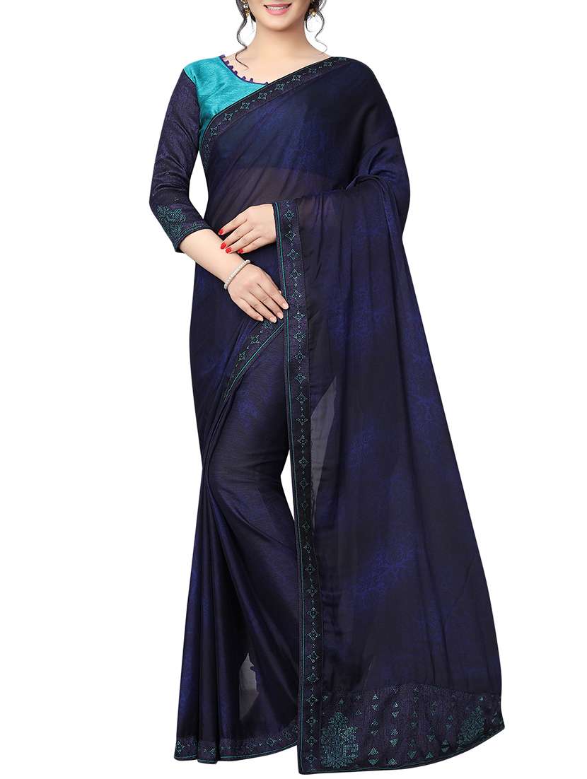 midnight blue  printed saree with blouse