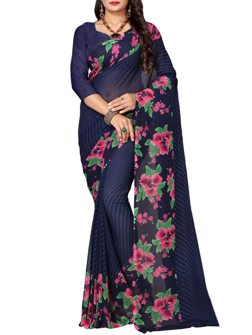 floral printed border saree with blouse