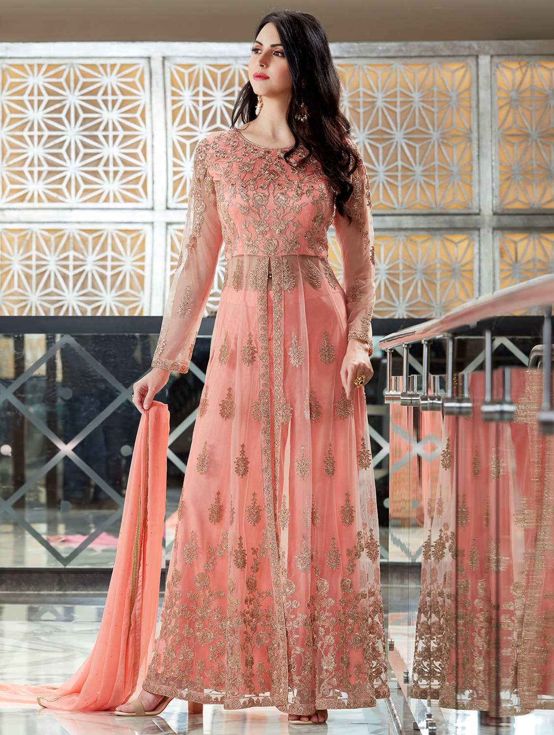 Buy online Embroidered Front High-slit Palazzo Suit from Suits