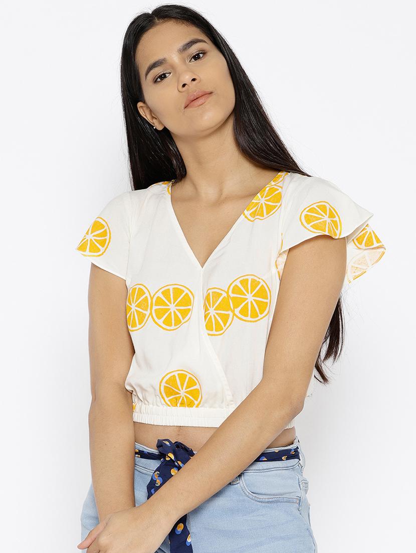 over lap lemon printed crop top - 15669765 - Zoom Image - 0
