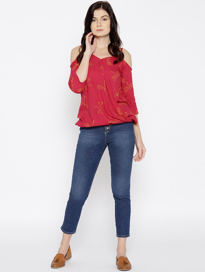 cold shoulder overlap printed top - 15669770 - Standard Image - 3
