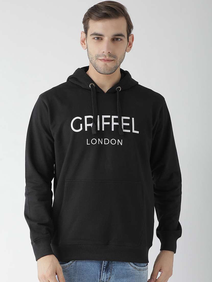 black fleece chest print sweatshirt