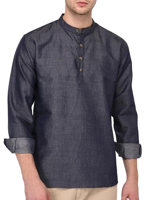 blue cotton short kurta - 15670959 -  Standard Image - 0