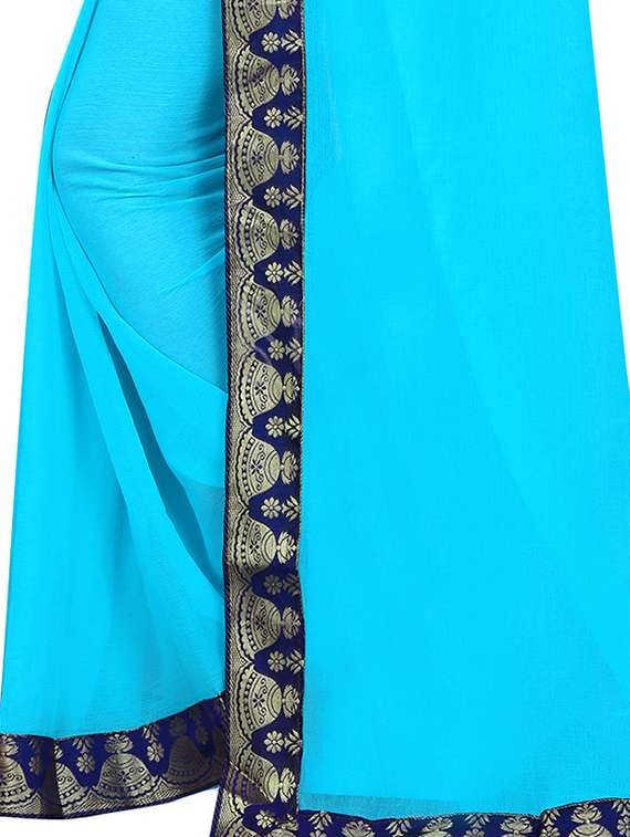 women's bordered royal blue colored saree with blouse - 15672266 -  Standard Image - 3