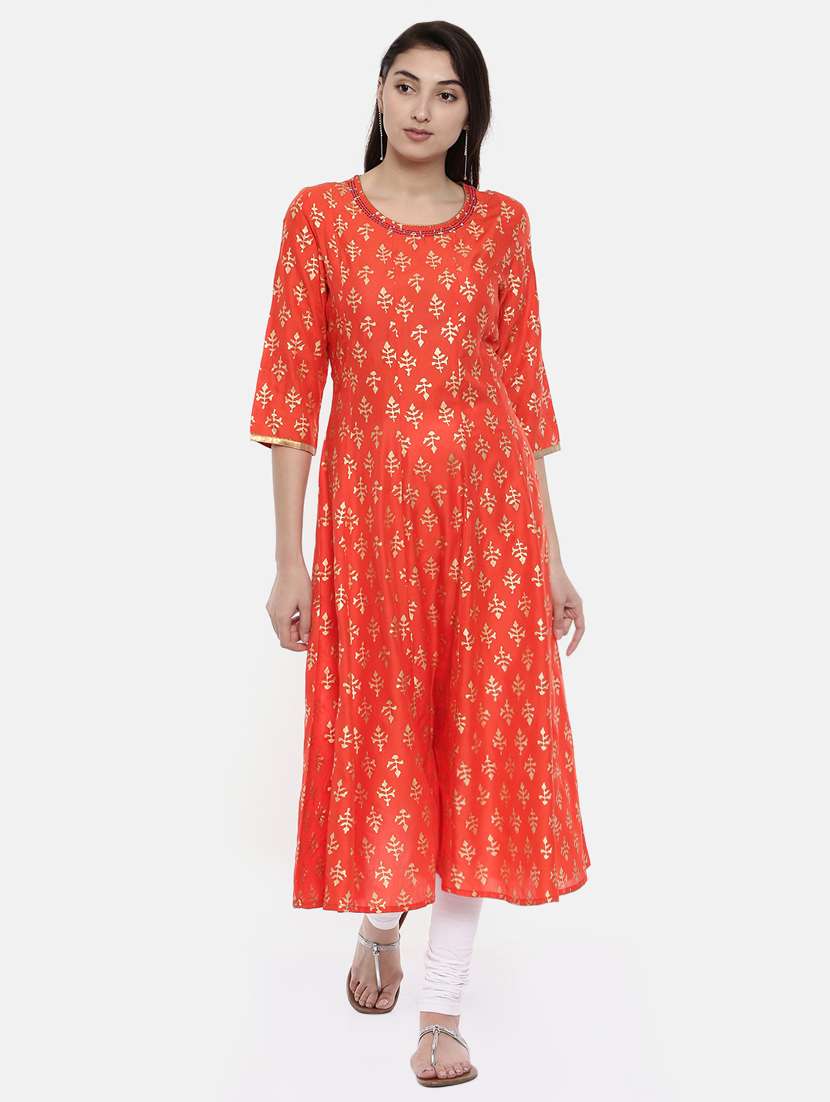 foil print anarkali kurta