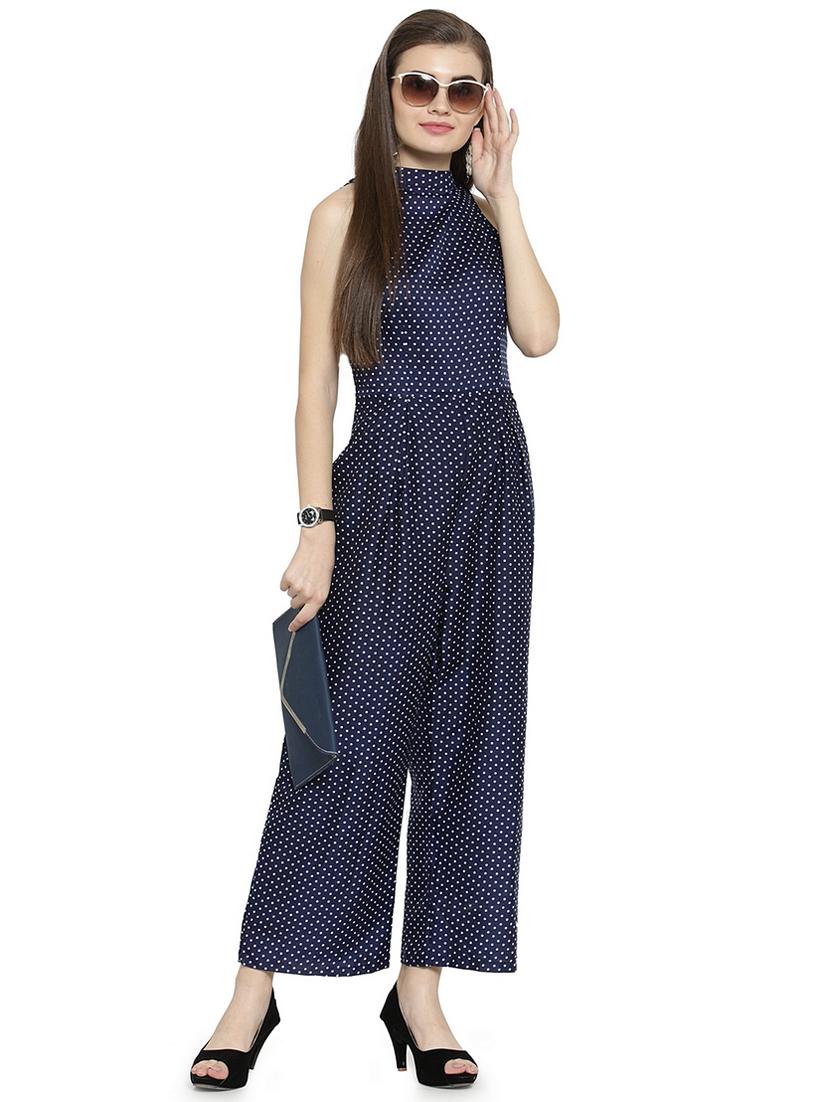 mock neck polka dotted full leg jumpsuit - 15675993 - Standard Image - 3