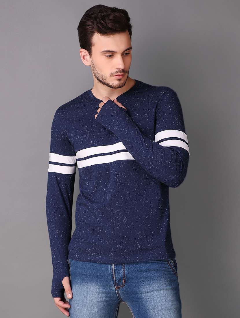 blue cotton thumb hole t-shirt - 15676141 -  Zoom Image - 0