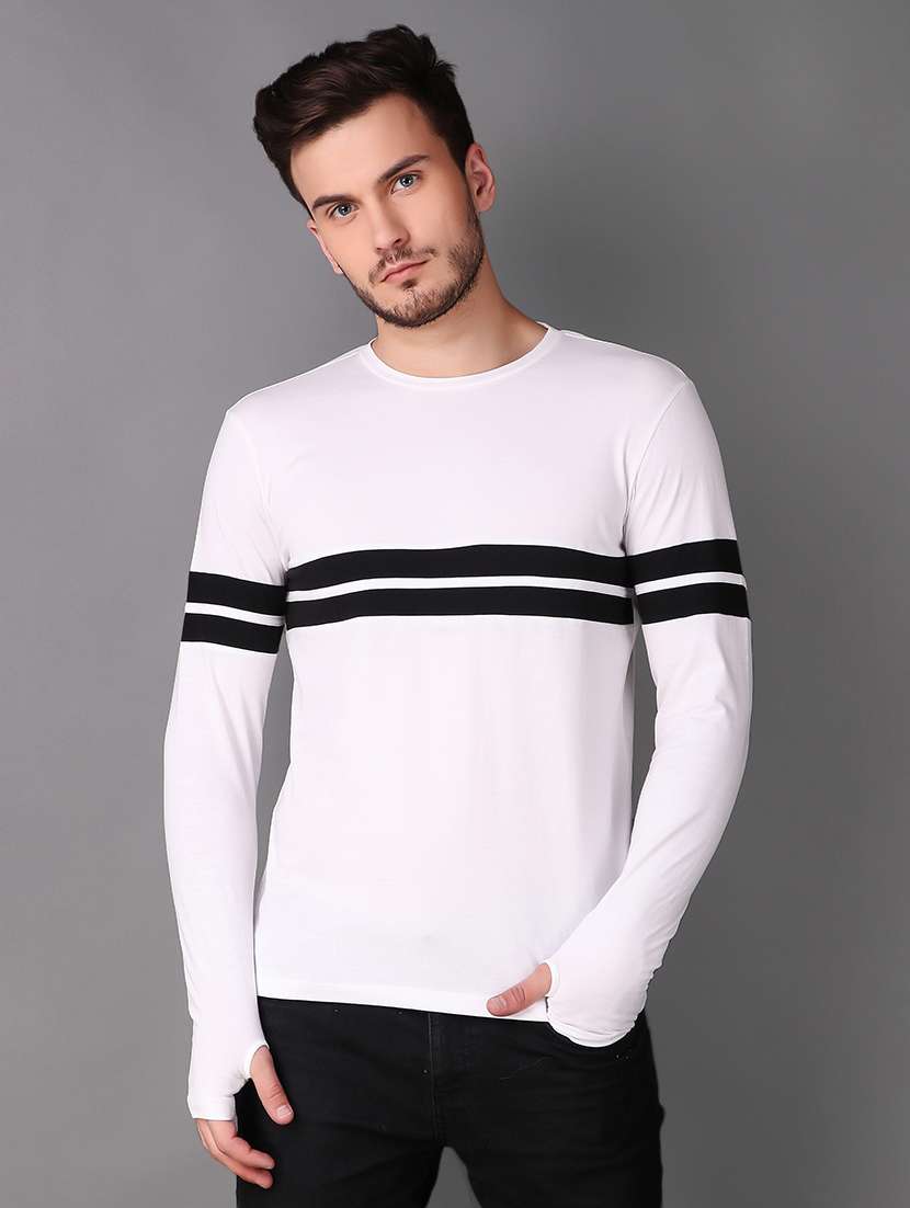 white cotton thumb hole t-shirt - 15676143 - Zoom Image - 0