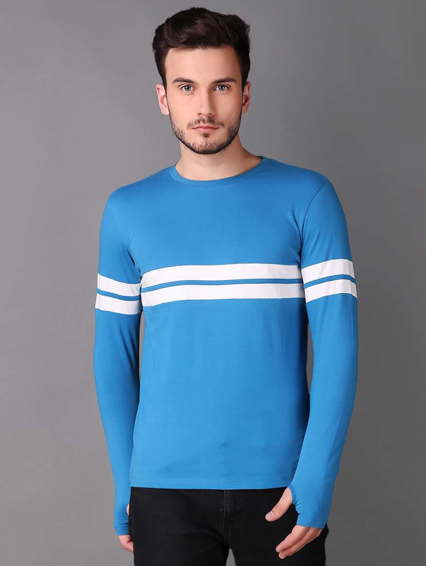 blue striped thumb hole t-shirt - 15676144 -  Zoom Image - 0