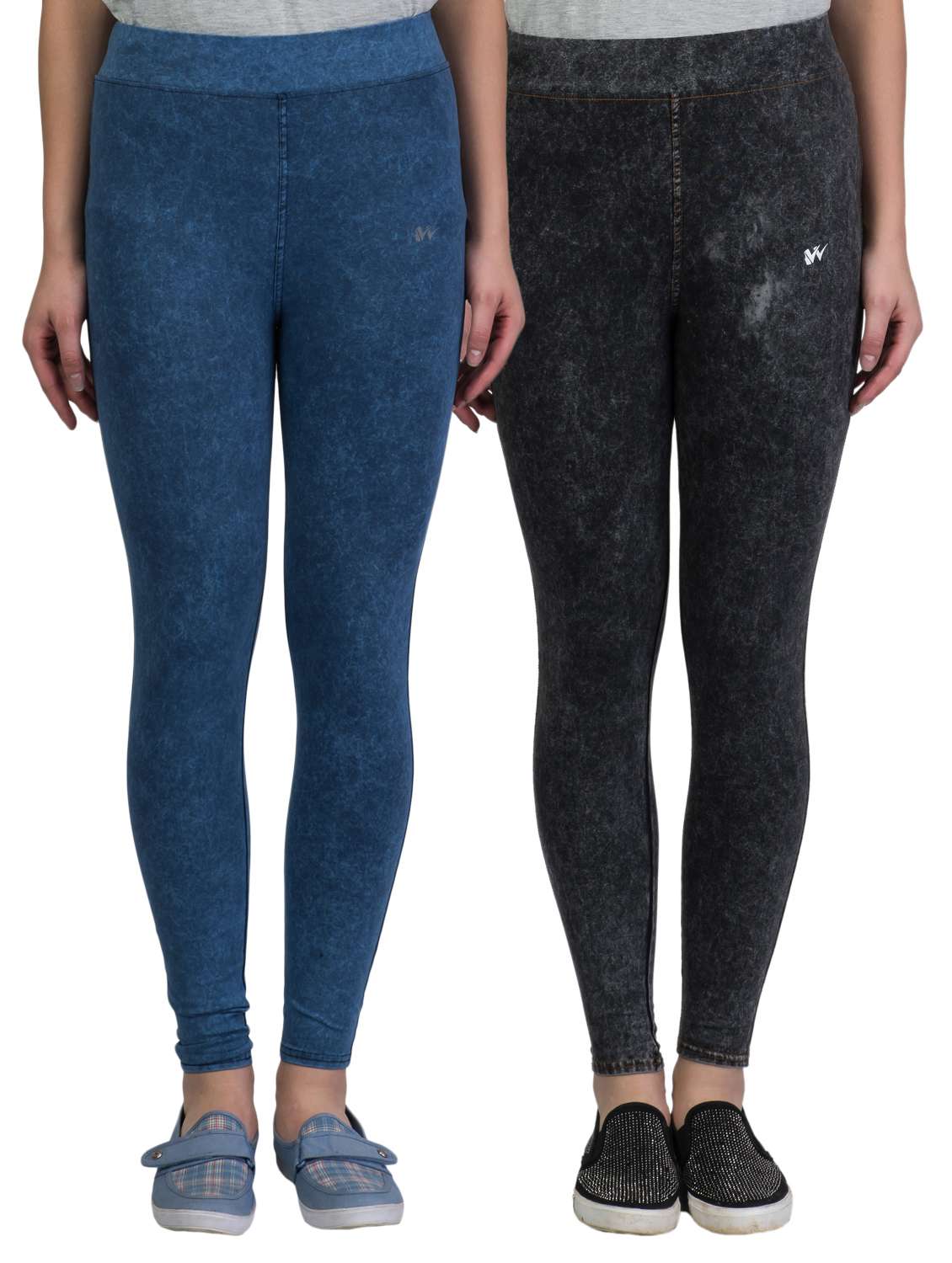 set of 2 multi colored cotton jeggings