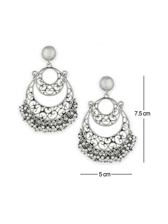women silver pearls detailed chandbali earrings - 15678652 -  Standard Image - 3