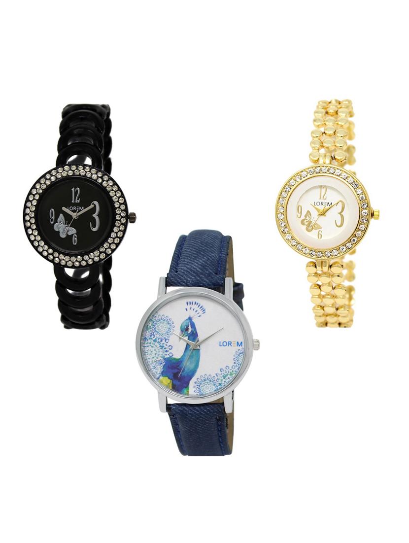 set of 3 round dial analog watch combo -(lk201-203-241) - 15682161 -  Zoom Image - 0
