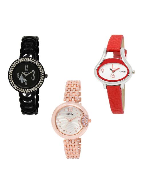 set of 3 round dial analog watch combo -(lk201-206-228) - 15682248 - Standard Image - 0
